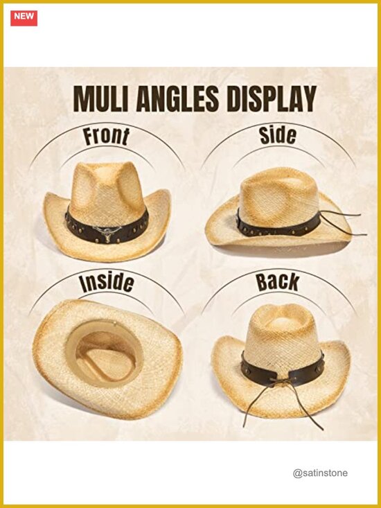 Premium Straw Cowboy Hat with Adjustable Chin Strap and Sweatband